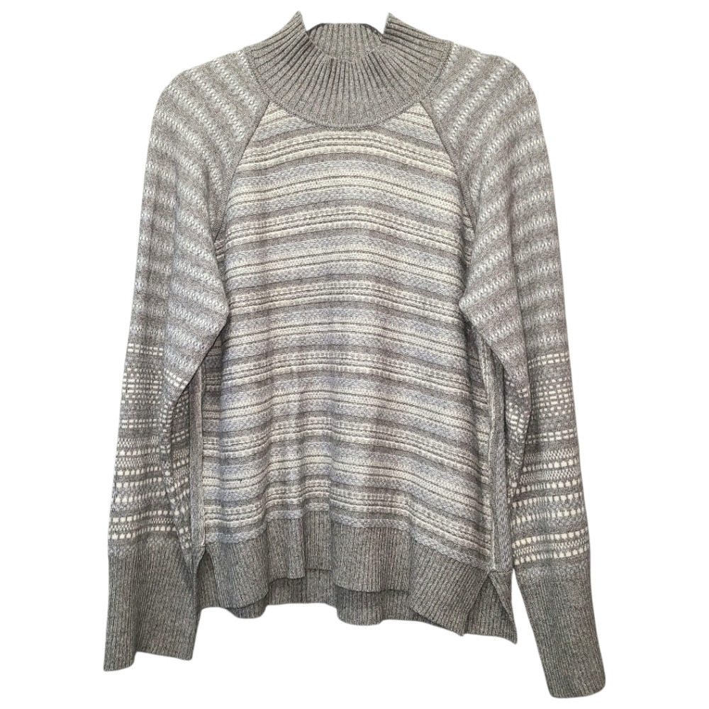 Cyrus Gray and Cream‎ Striped Turtleneck Sweater